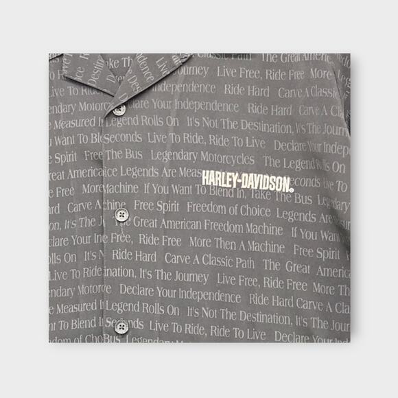 Harley-Davidson All Over Print “Quotes” button down short sleeve shirt Size L - Picture 1 of 6